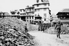 Kathmandu Durbar Square, a UNESCO World Heritage Site, in heaps of rubble. May 1, 2015. JP/ Ayomi Amindoni