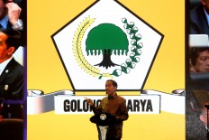 President Joko “Jokowi” Widodo delivers the opening remarks at the Golkar extraordinary congress on Saturday. JP/Zul Trio Anggono

