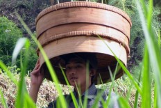 A resident carrying an empty tenong heads home after the ritual. 
The Jakarta Post/ Albertus Magnus Kus Hendratmo