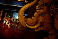 Children play on the stage of Wayang Orang Bharata before the performance starts on June 18. JP/ Wienda Parwitasari