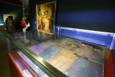 A painting by former Jakarta governor Henk Ngantung is displayed at the exhibition. The Jakarta Post/Wienda Parwitasari