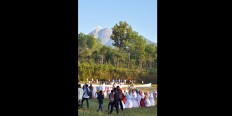 Muslims prepare to join an Idul Adha prayer at the Tegal Rejo field in Kemalang of Klaten regency, Central Java, on Sept 12. Tegal Rejo village is located four kilometers east of the volcanic Mount Merapi. JP/ Alb Magnus Koes Hendratmo
