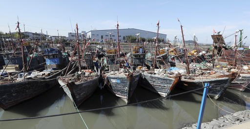 Chinese fishing boats that were caught operating illegally in Korea's exclusive economic zone are moored at a port in Incheon, South Korea, on Oct. 10, 2016. 