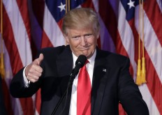 President-elect Donald Trump gives his acceptance speech during his election night rally, Wednesday, Nov. 9, 2016, in New York. AP Photo/John Locher