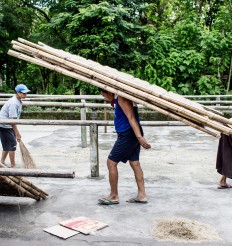 The dried noodles are carried back to the factory. JP/ Agung Parameswara
