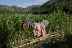 Out to dry: Damp clothes worn by the children are dried under the sun. JP/ Tarko Sudiarno