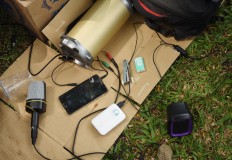 Some tools, used for radio streaming, are put on a mat during the gathering. JP/Aman Rochman