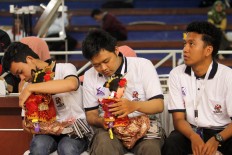  Participants of the traditional dance robot category prepare their robots to perform in the competition on July 8, 2017. JP/Arya Dipa