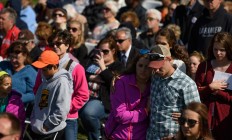 Visitors listen to speakers at the Flight 93 National Memorial on the 16th Anniversary ceremony of the September 11th terrorist attacks, September 11, 2017 in Shanksville, Pennsylvania. United Airlines Flight 93 crashed into a field outside Shanksville, PA with 40 passengers and 4 hijackers aboard on September 11, 2001.   AFP /Getty Images/Jeff Swensen