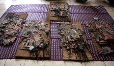 Some Dupara puppets, which are among the collection at Radya Pustaka Museum, are laid on the floor. JP/Maksum Nur Fauzan