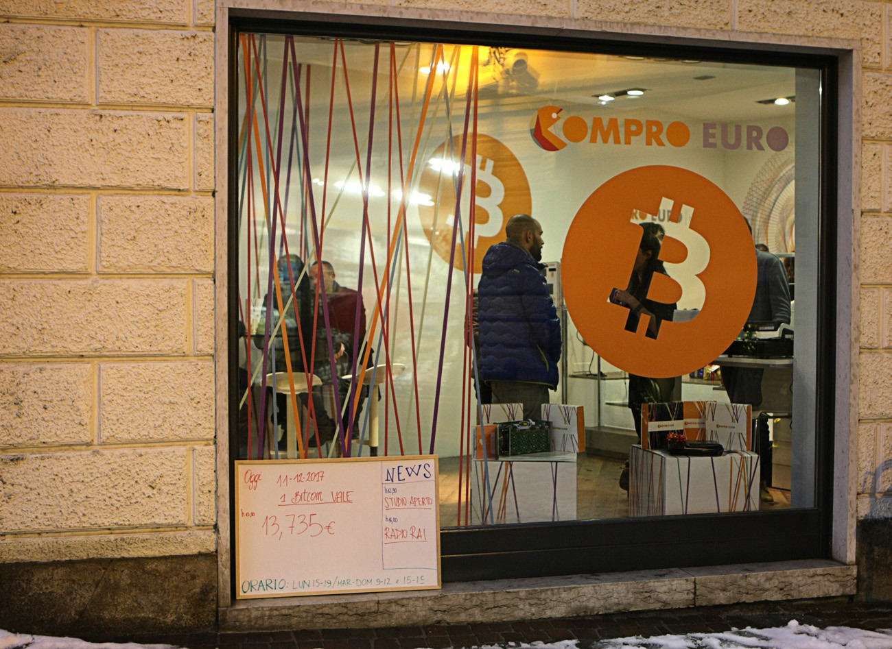 A picture shows the first Italian Bitcoin crypto currency shop.