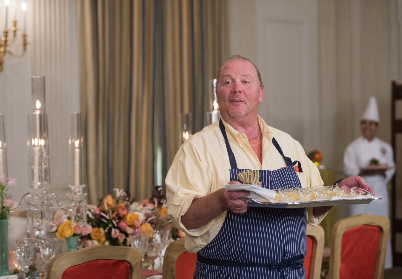  This file photo taken on October 17, 2016 shows Chef Mario Batali at the White House in Washington, DC, during a preview of the state dinner to be held for Italian Prime Minister Matteo Renzi and his wife Agnese Landini. 
