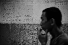 Graffiti is seen on a wall at the rehabilitation center. Antara/Hafidz Mubarak