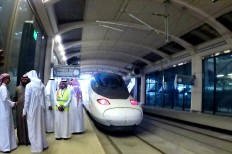 All aboard: Saudi officials inspect the bullet train at King Abdullah Economic City Station, one of five stops of the Haramain high-speed rail service between Mecca and Medina. JP/Endy M Bayuni