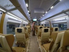 Comfort and safety: The interior of the Haramain train car provides comfort for passengers on the two-hour journey between Mecca and Medina. The Haramain route retraces the journey Prophet Muhammad took when he made the perilous journey from Mecca to Medina in the seventh century. JP/Endy M Bayuni