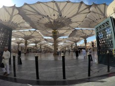 In the shade: Automatically retractable umbrellas provide relief for pilgrims from the scorching sun at Al-Haram Mosque in Medina. JP/Endy M Bayuni