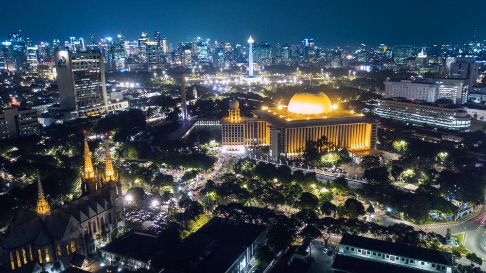 Aerial view of Istiqlal Mosque in Central Jakarta 