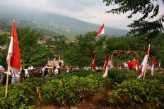 Students pass a tea plantation on the way to the top of the mountain. JP/Maksum Nur Fauzan