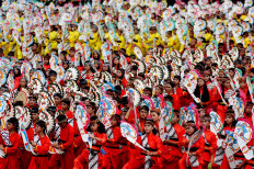 The Jaranan dance is performed by 5,000 students at the Sriwedari stadium on April 29, 2019.  JP/Ganug Nugroho Adi