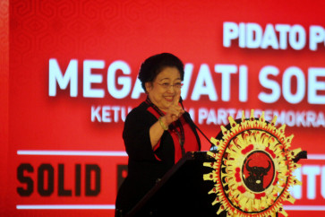 Indonesian Democratic Party of Struggle (PDI-P) chairwoman Megawati Soekarnoputri delivers a speech during the opening ceremony of the fifth PDI-P congress in Sanur, Bali in 2019. 