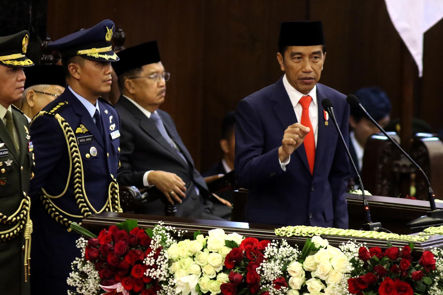 President Joko "Jokowi" Widodo gives his inaugural address after taking the oath as Indonesian President for the period of 2019 to 2024 in a plenary session of the People's Consultative Assembly on Sunday. JP/Dhoni Setiawan