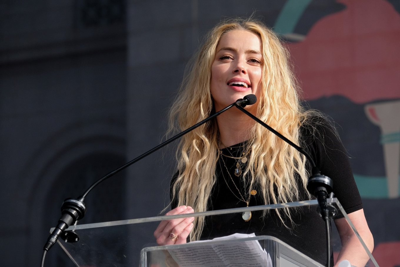 Actress Amber Heard speaks at the 4th Annual Women's March LA: Women Rising at Pershing Square in Los Angeles, United States, on Jan. 18.