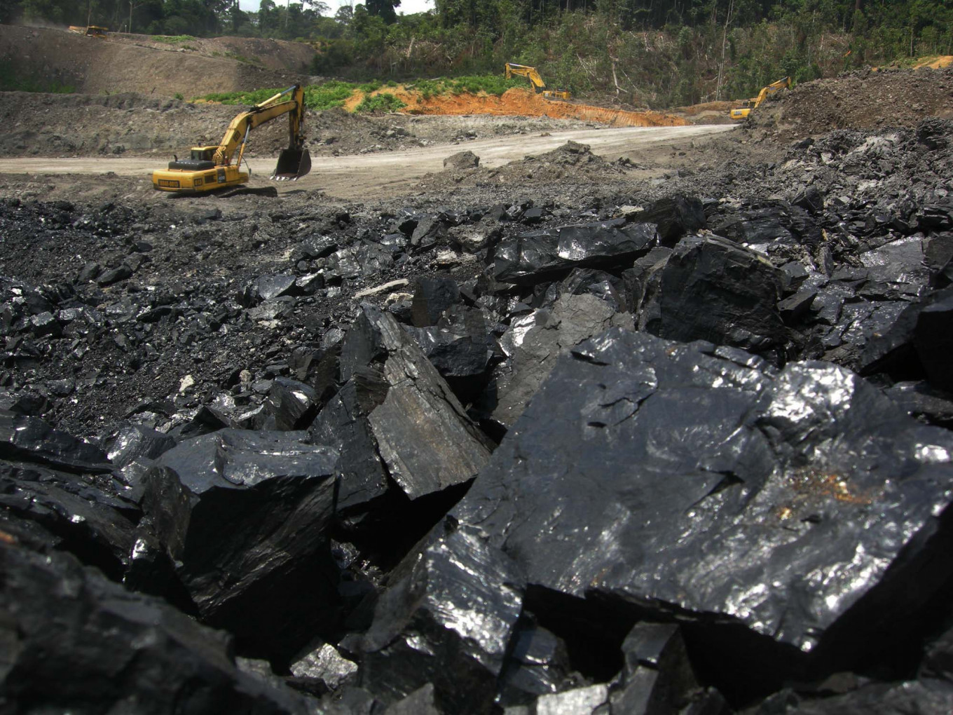 Backhoes operate at the Binungan open-pit coal mine belonging to PT Berau Coal in East Kalimantan, in this 2020 file photo.