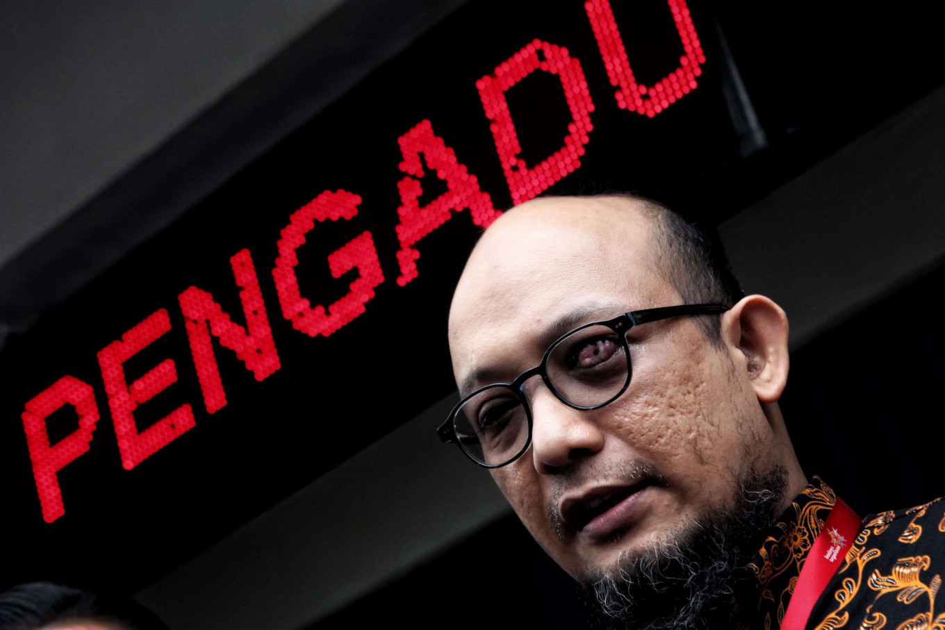 Corruption Eradication Commission (KPK) investigator Novel Baswedan speaks to the press after meeting with the Prosecutors Commission on July 2, 2020. The meeting was held to discuss the one-year prison sentence demanded by prosecutors for two police officers allegedly involved in the acid attack on Novel in April 2017. JP/Seto Wardhana