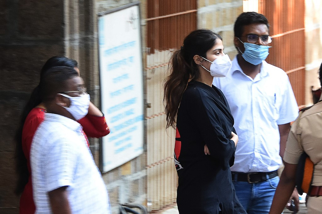 Bollywood actress Rhea Chakraborty is arrested by the Narcotics Control Bureau (NCB) in connection with drugs-related allegations on the late actor Sushant Singh Rajput's death case, in Mumbai on September 8, 2020.