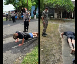 Foreigners without face masks punished with push-ups in Bali